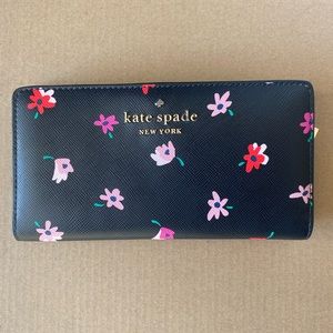 Kate Spade Staci Ditsy Buds Large Slim Bifold Wallet Black Multi Floral